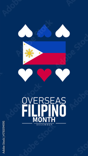 Overseas Filipino Month Poster Banner and Background Abstract Design Template Featuring Filipino Flag Globe and Cultural Icons Illustration design for mobile responsive