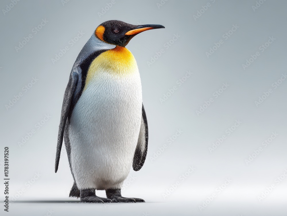 Fototapeta premium King Penguin on a Neutral Background Majestic Portrait, Elegant Bird, Antarctic Wildlife