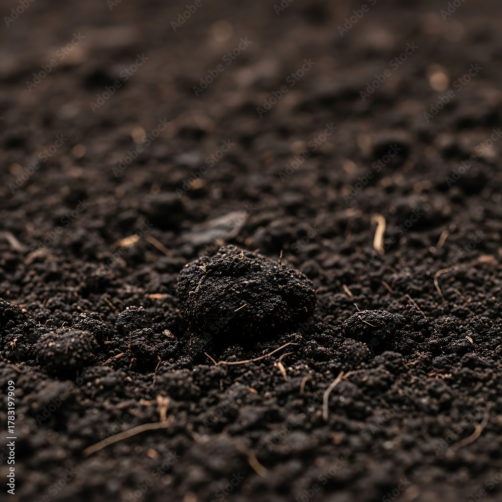 Fototapeta premium Close-up of Rich, Dark Soil Texture for Gardening and Agriculture.