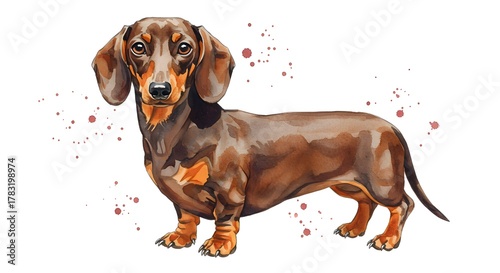 Adorable dachshund watercolor illustration, perfect for pet lovers, gifts, and charming designs with a touch of artistic flair, ideal for branding, cards