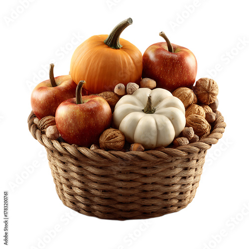 Wallpaper Mural A basket filled with apples pumpkins and nuts creating a seasonal autumn harvest display arrangement Torontodigital.ca