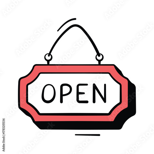 Business availability and store opening, open sign hand drawn icon