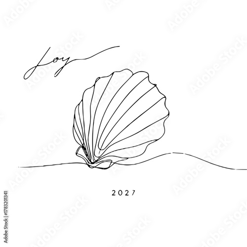 A shell with the inscription “Joy” or “2027” Tropical Christmas Symbols — Outline / Minimal Linear Vector