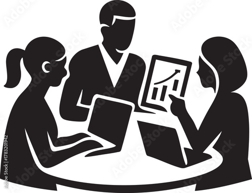 Black Vector Business Team Meeting with Laptop Discussion	