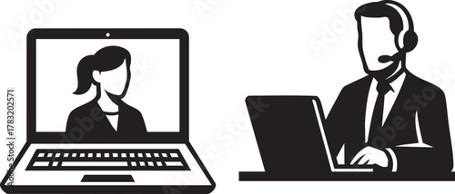  Black Vector Business Team Meeting with Laptop Discussion