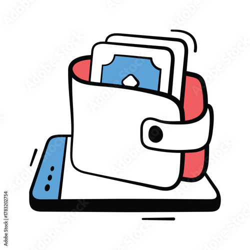 Digital wallet doodle icon symbolizing money, finance, and secure payments