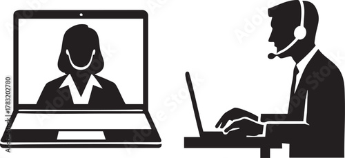  Black Vector Business Team Meeting with Laptop Discussion