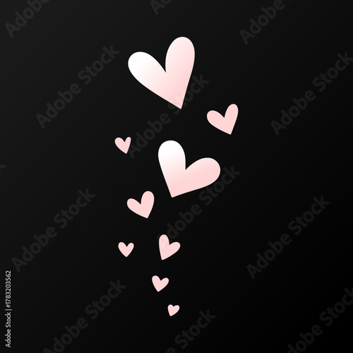Soft Pink Floating Hearts on Black Background Representing Love and Romance