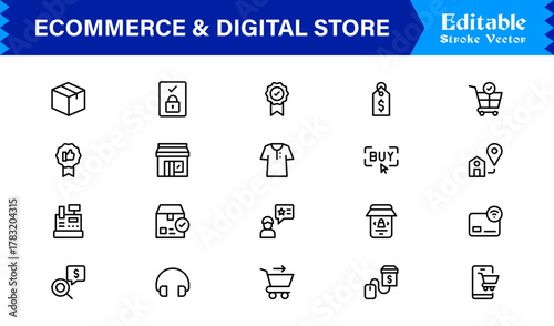 Ecommerce & Digital Storefront  Trends: Professional Clean Line Icon Collection With Pixel-Perfect Editable Vectors