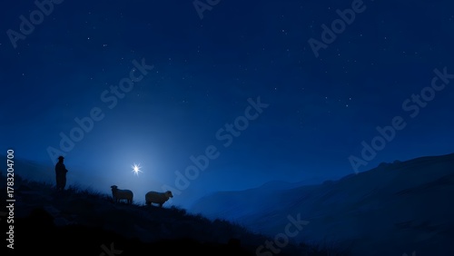 Shepherds and the Guiding Light: An AI-Generated Night Scene