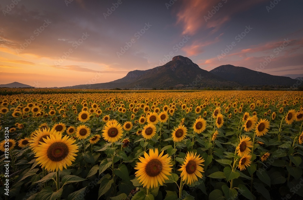 Fototapeta premium sunflower field at sunset