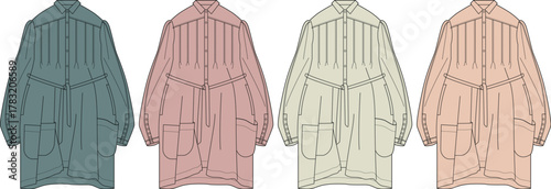 Apparel Design Illustration A Collection of Stylish Button-Down Jackets in Various Pastel Hues for Fashion