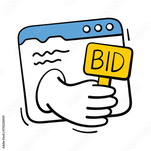 Creatively designed amazing doodle icon of online bidding, auction