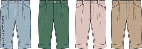 Chino Pants Fashion Vector Stylish Cropped Trousers in Pastel Colors