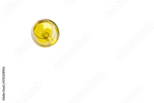 A glass of white wine. PNG file. Top view.