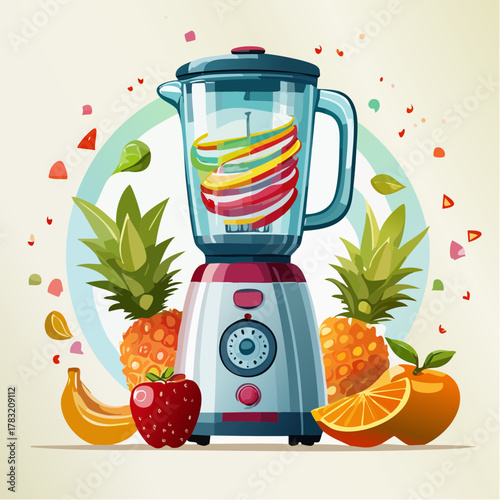 Blender with fresh fruits and healthy ingredients