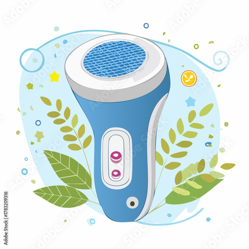 Blue electric shaver with leaves