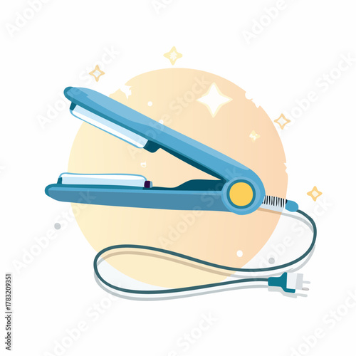 Blue hair straightener with cord and plug