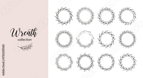Beautiful hand-drawn wreath collection with delicate floral elements and botanical designs