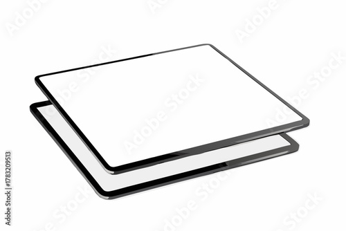 Two blank tablet devices stacked slightly offset on a white surface creating a minimalist design created with generated ai