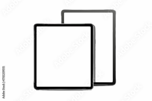 Two tablets with blank white screens are displayed in a studio shot for product presentation and design mockups created with generated ai