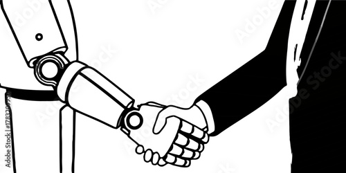 “3D render of humanoid robot shaking hands with human — AI collaboration and future technology concept — background remove.”