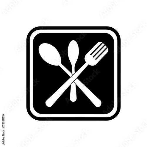 Cooking Recipe App Icon with Crossing Spoon and Fork on White.