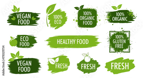 Eco-Friendly Food Labels Vegan, Organic, and Fresh Badges for Healthy Eating and Dietary Choices