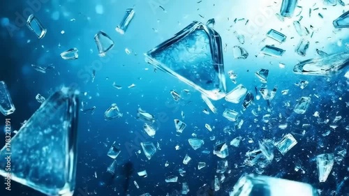 Abstract animation of moving ice particles with random chaotic motion on blue. Cold frosty texture perfect for winter projects, backgrounds and seasonal effects.