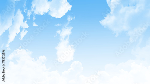 Beautiful bright blue sky with light airy white clouds. Vector illustration.