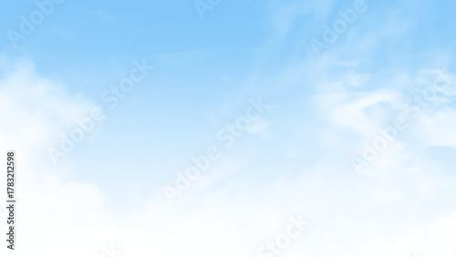 Beautiful bright blue sky with light airy white clouds. The nature of blue sky with cloud in the morning. Vector illustration.