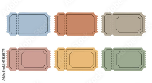 A versatile collection of retro-inspired blank admission tickets, presented as a clean vector graphic illustration set