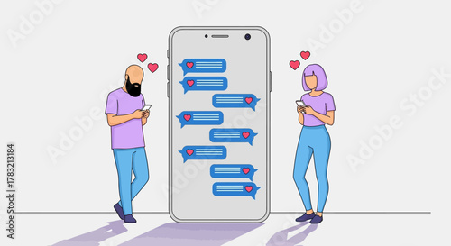 Online Love A Digital Romance Story with Heart Icons