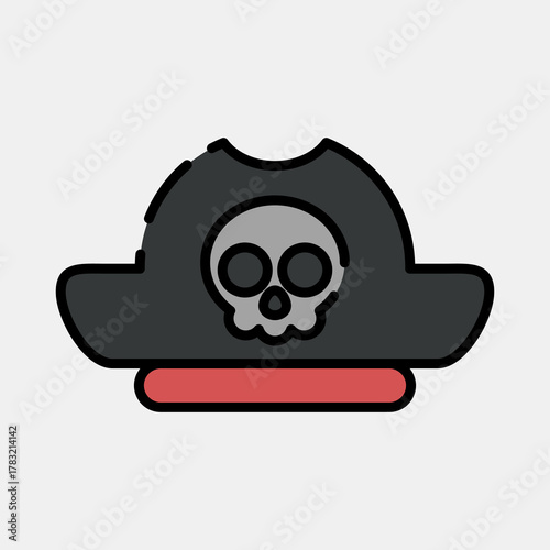 Icon pirate hat. Pirates theme elements. Icon in filled line style.