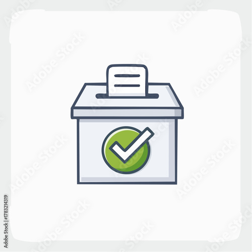 Vote box with check mark signifies election success and positive outcome, originally a vector graphic file converted to PNG for broad use