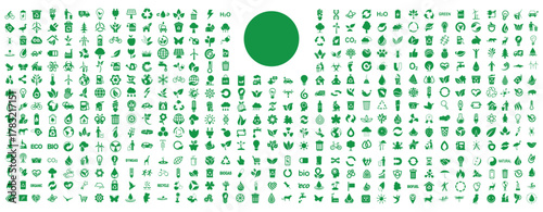 Set of Green Ecology Icons Vector Collection of Environmentally Friendly Symbols and Sustainable Lifestyle Elements for Eco Conscious Designs and Projects