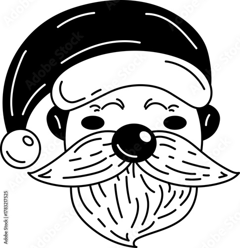 Solid Outline icon of Santa Claus face with beard and hat