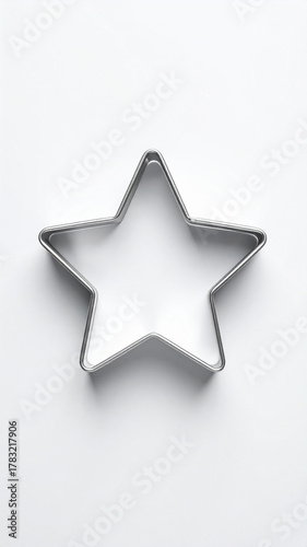 Close-up of Star Shaped Metal Cookie Cutter with Dough on Table, Warm Holiday Baking Scene, Christmas Kitchen Background with Soft Golden Bokeh Light