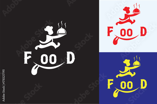 PrintCreative Food Logo Design – Chef Serving Dish Vector Illustration