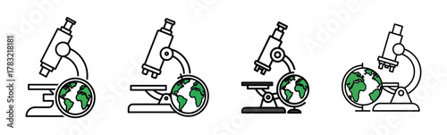 Microscope icons with a globe, representing scientific exploration and environmental research.