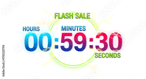 Colorful digital countdown timer illustration showing the final hour for a limited-time special offer, creating a sense of urgency for the deadline