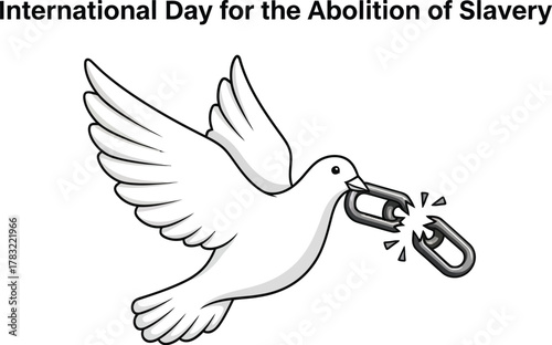 Dove carrying broken chain for international day for abolition of slavery