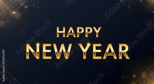Happy new year text in gold letters against dark blue background