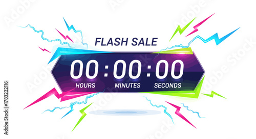 Flash Sale Countdown Timer with Lightning Bolt Accents for Limited Time Offers