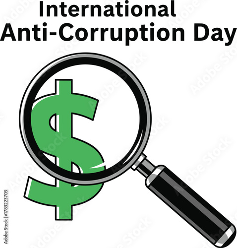 Dollar sign under magnifying glass for International Anti-Corruption Day