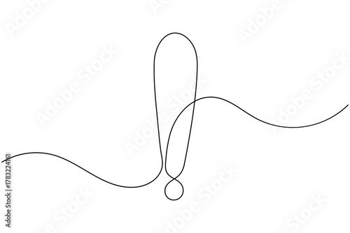 Caution danger sign continuous one line drawing on white background minimalist warning and risk icon outline vector illustration