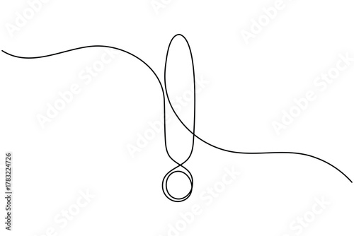 Caution danger sign continuous one line drawing on white background minimalist warning and risk icon outline vector illustration