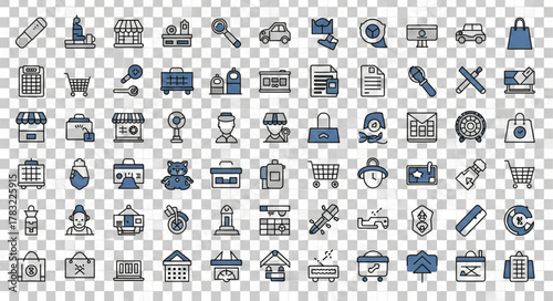 ai generative A modern flat vector icon sheet with 50 e-commerce and shopping icons. Minimalist outline style with 2px stroke