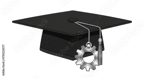 Advanced Engineering Graduation Cap with Metallic Gear Tassel for Mechanical Degree Achievement Illustration