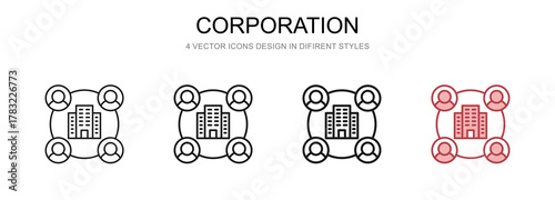 Corporation in 4 different styles vector illustration